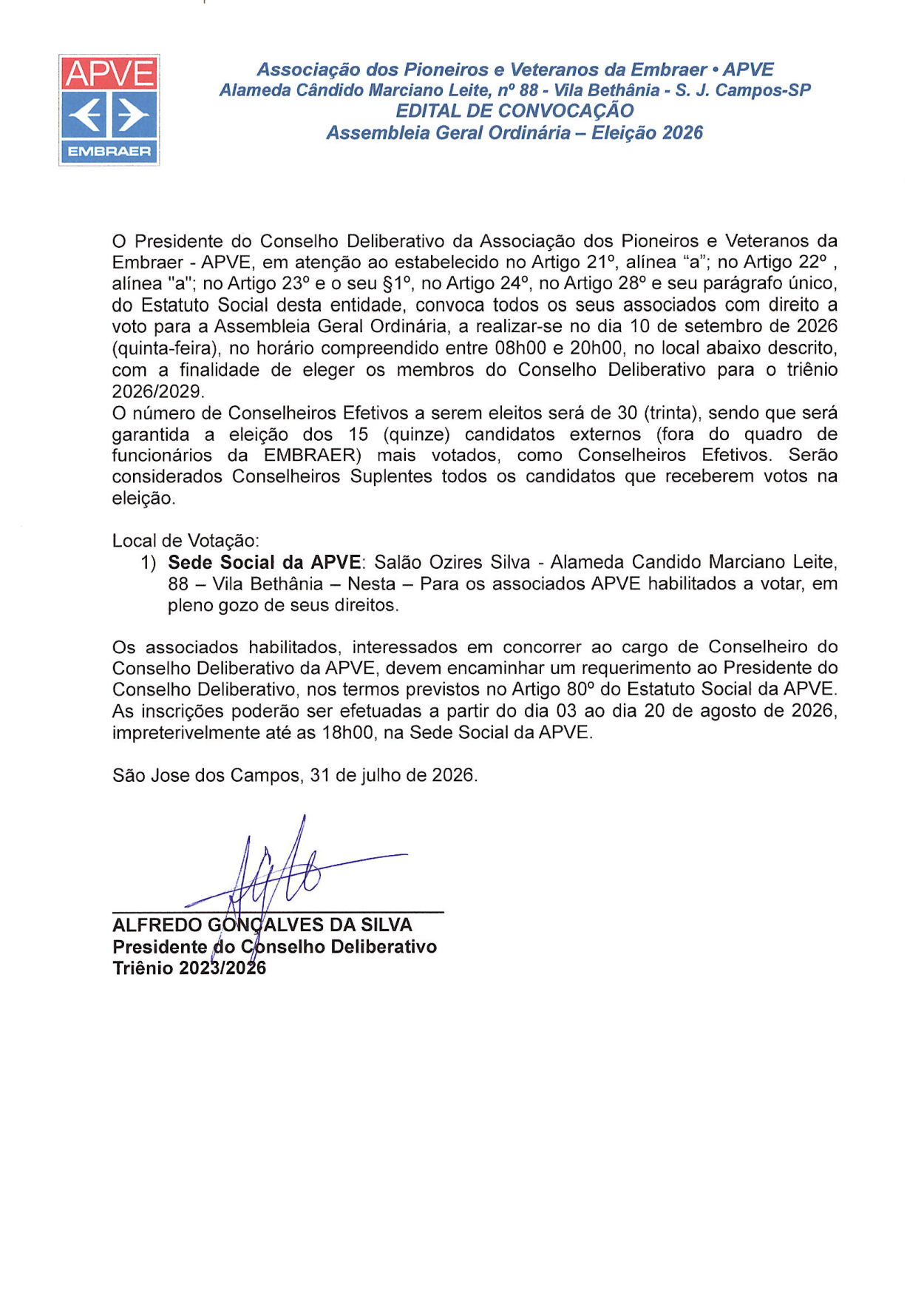 ASSEMBLEIA GERAL ORDINÁRIA - ELEIÇÕES 2026